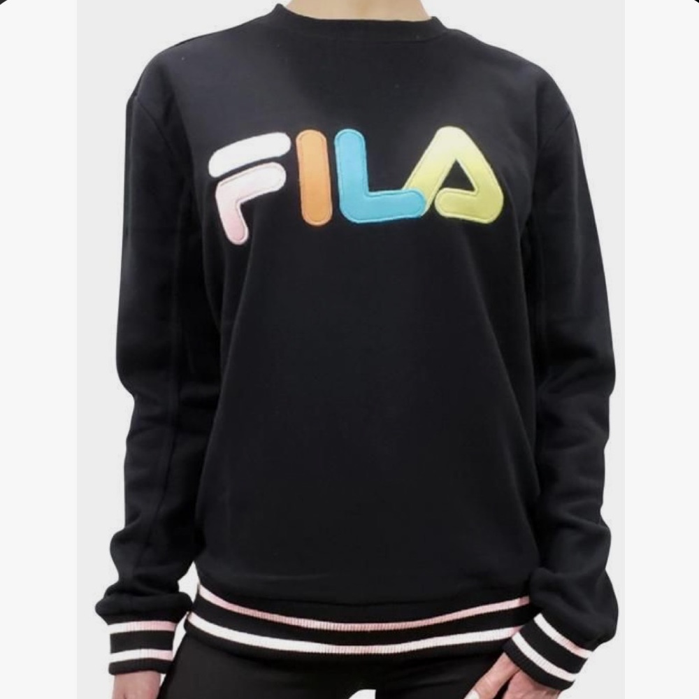 Fila Multi-color Women's Black French Terry Crewneck Sweatshirt/Hoodie